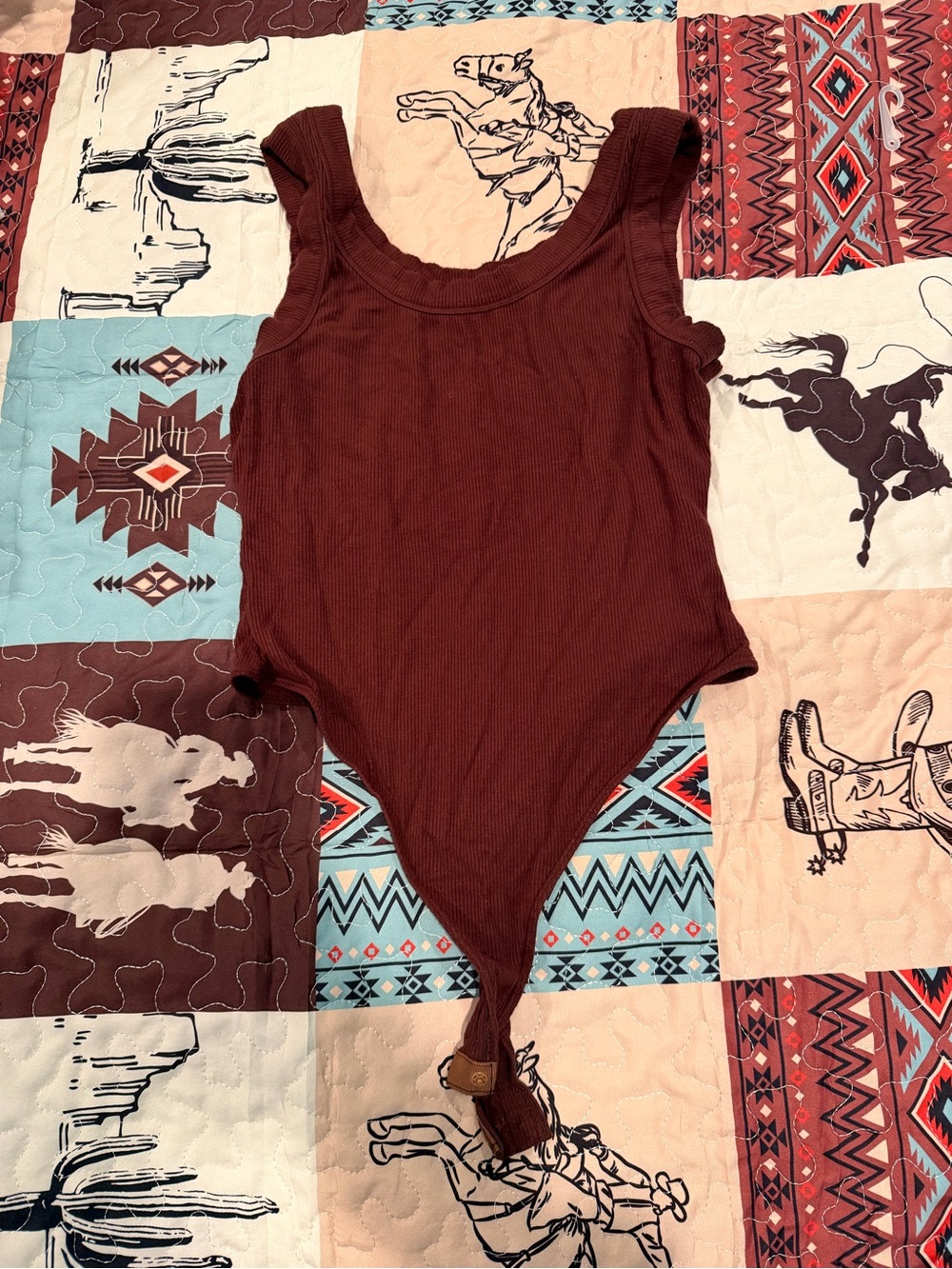 Ribbed One-Piece Tank Bodysuit in Brown